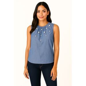 Banana Republic Chambray Swing Top w/ Pearl in Light Blue – EUC Size Small